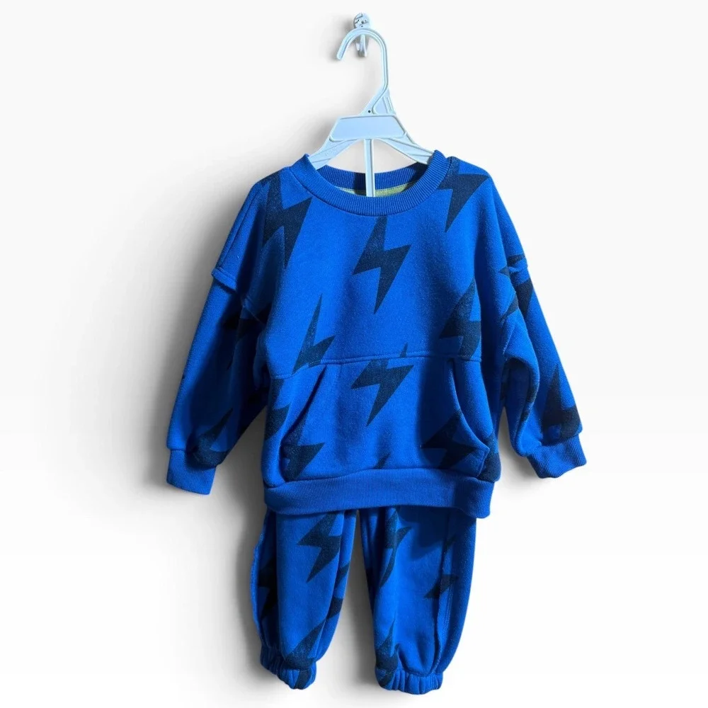 Grayson Mini Toddler Boys 2T Blue Lightning Bolt Sweatshirt and Joggers Set